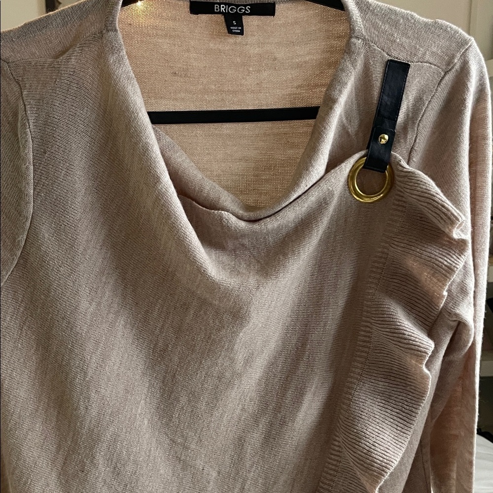 BRIGGS|Light Taupe Ruffle Shawl Sweater with Buckle Detail|Small|EUC - Picture 12 of 13